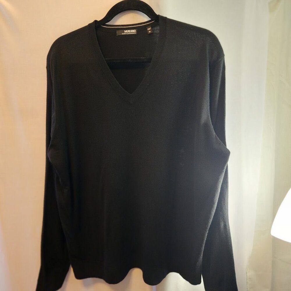 MURANO MODERN PERFORMANCE BLACK LIGHTWEIGHT SWEATER, SIZE XL, V-NECK, RELAXED